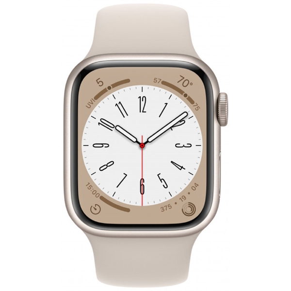 Apple MNP23GK/A Watch Series 8, 1.9", IP6X Waterproof, Bluetooth, Wi-Fi, Smart Watch, Starlight