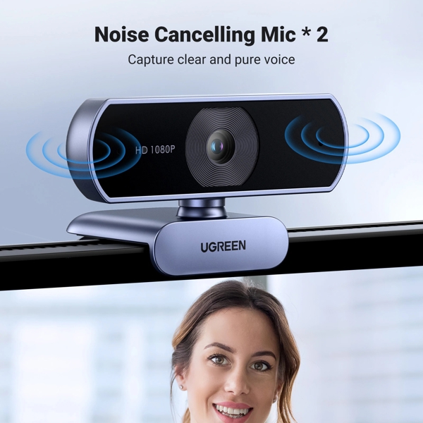 ვებკამერა UGREEN 15728, 2Mp, FHD, Built-in Microphone, Webcam, Gray/Black