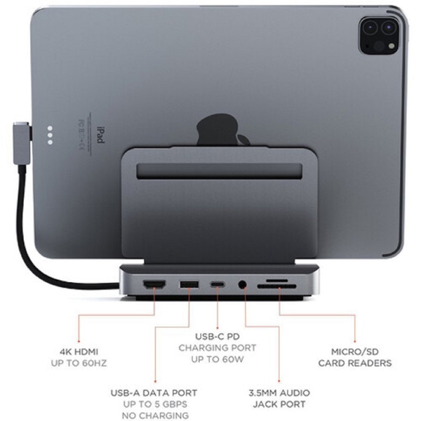 Satechi ST-TCSHIPM, USB, USB-C, HDMI, Stand Hub, Gray