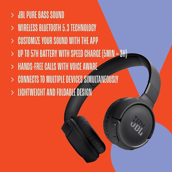 JBL JBLT520BTBLUEU Tune 520BT, Headset, Wireless, Bluetooth, Blue