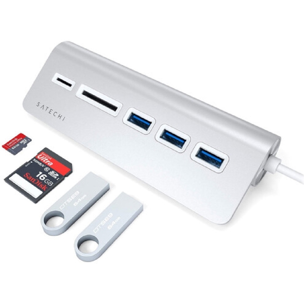 Satechi ST-TCHCRS, 3xUSB 3.2, 1xUSB-C, SD, microSD, Hub, Silver