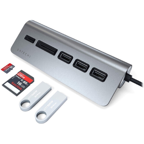 USB ჰაბი Satechi ST-TCHCRM, 3xUSB 3.2, 1xUSB-C, SD, microSD, Hub, Space Gray