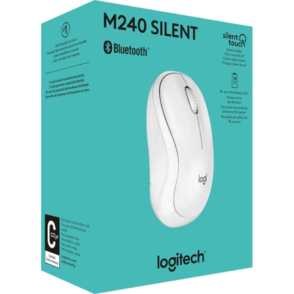 Logitech 910-007120 M240 Silent, Wireless, Bluetooth, Mouse, White