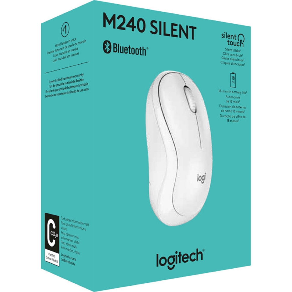 მაუსი Logitech 910-007120 M240 Silent, Wireless, Bluetooth, Mouse, White