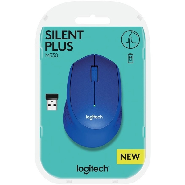 Logitech 910-004910 M330 Silent Plus, Wireless, USB, Mouse, Blue