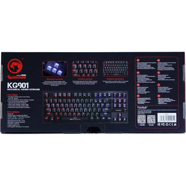 Marvo KG901C, Jixian Blue, Wired, RGB, USB, Gaming Keyboard, Black