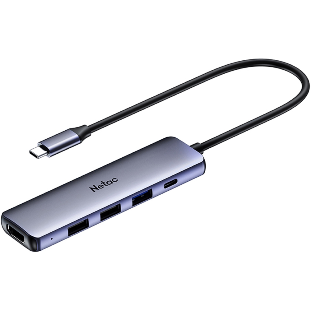 USB ჰაბი Netac NT08WF13-30GR WF13, USB, USB-C, HDMI, Hub, Gray