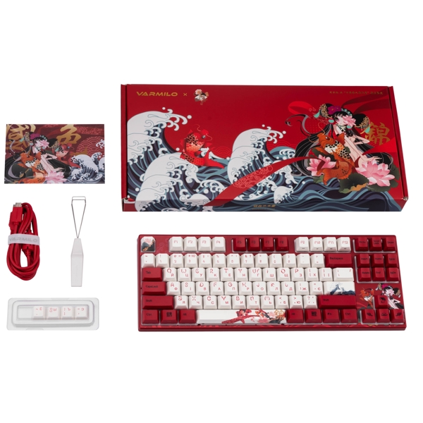 კლავიატურა Varmilo VEM87 Koi, EC V2 Rose, Wired, USB, Gaming Keyboard, Red