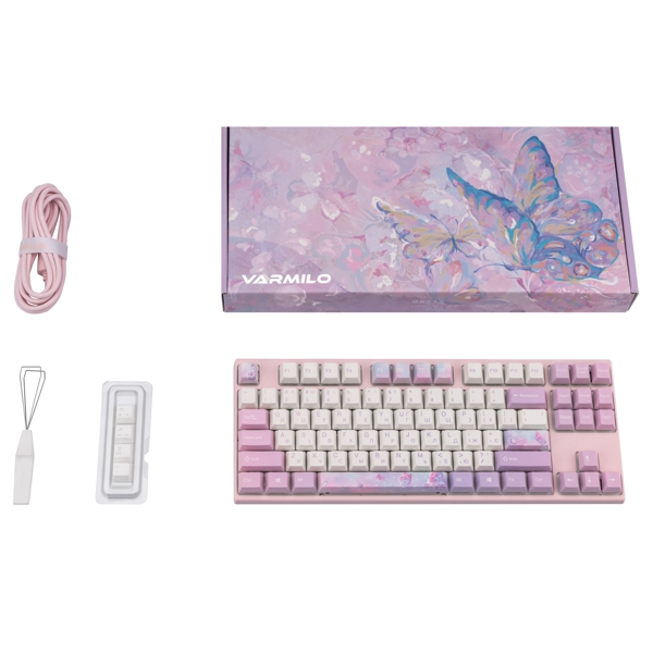კლავიატურა Varmilo VED87 Dreams On Board, Cherry Mx Red, Wireless, Bluetooth, USB, Gaming Keyboard, Pink