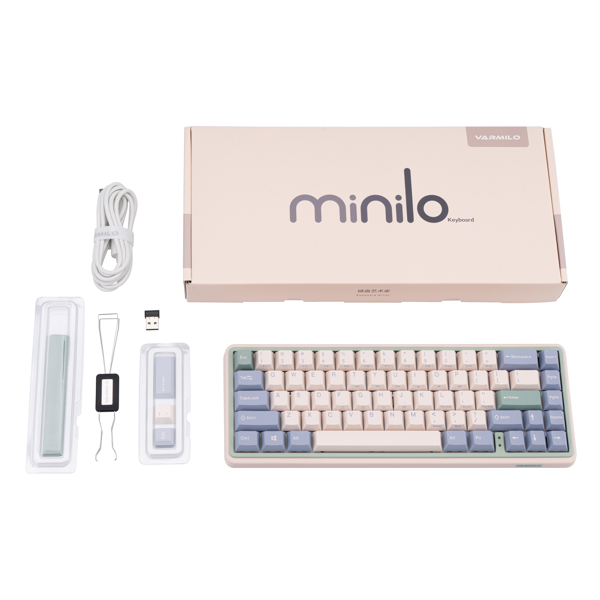 Varmilo Minilo VXT67 Hot-Swap Eucalyptus, Kailh Prestige Red, Wireless, Bluetooth, USB, Gaming Keyboard, Pink