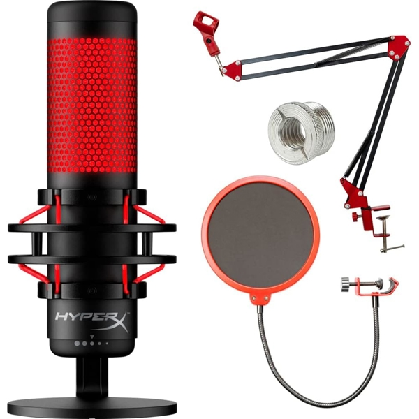 მიკროფონი HyperX 4P5P6AA QuadCast, Microphone, USB, 3.5mm, Black/Red