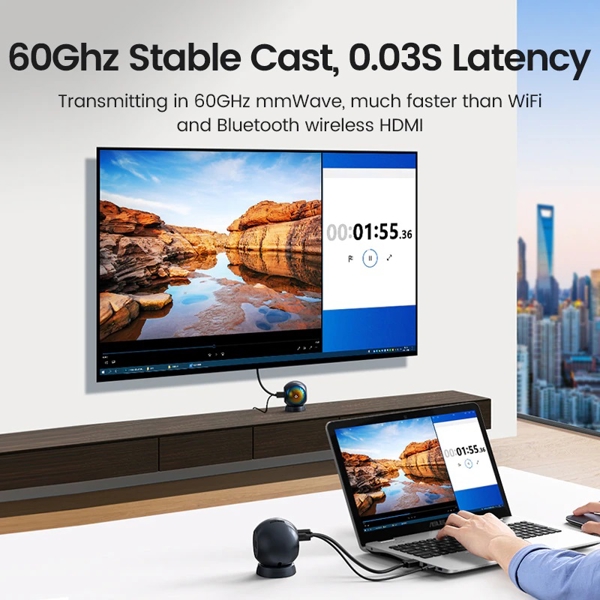 HDMI გადამცემი და მიმღები UGREEN CM438 (80641), 4K Wireless HDMI Transmitter And Receiver, Black