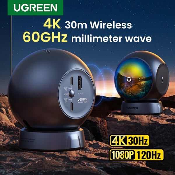 HDMI გადამცემი და მიმღები UGREEN CM438 (80641), 4K Wireless HDMI Transmitter And Receiver, Black