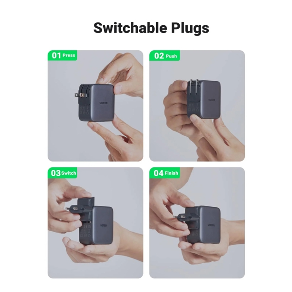 UGREEN CD296 (90409) Nexode, Travel Adapter 65W, USB, USB-C, Gray