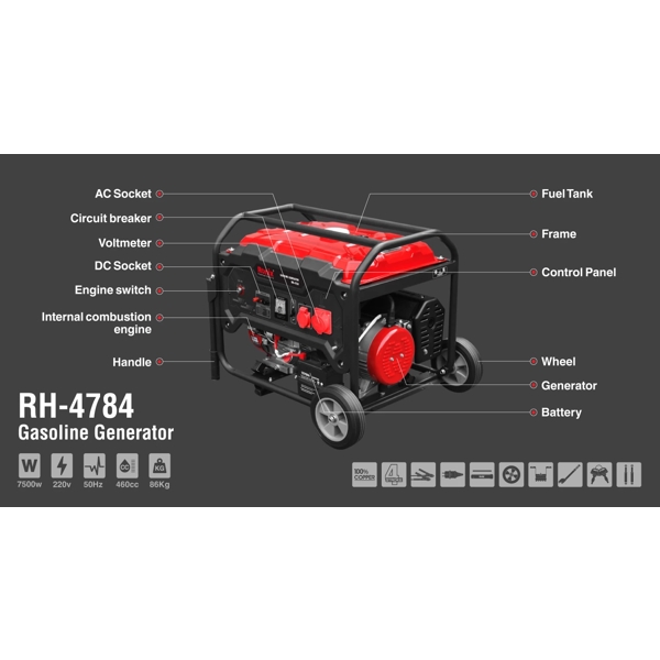 გენერატორი Ronix RH-4784, 7.5KW, Diesel Generator, Black/Red