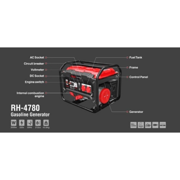 გენერატორი Ronix RH-4780, 3.5KW, Diesel Generator, Black/Red