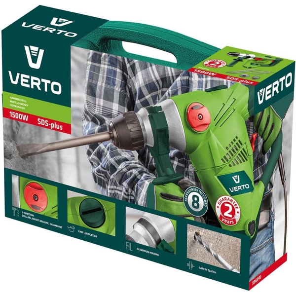 პერფორატორი Verto 50G390, 1500W, 800Rpm, 3.5J, Green