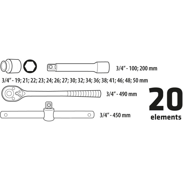 თავაკების ნაკრები Topex 38D296, Socket Wrench Set, Silver