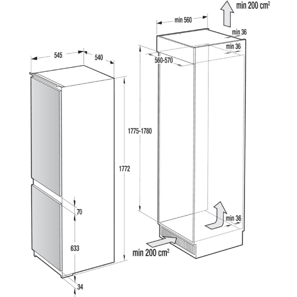 Gorenje NRKI4182E1, 248L, F, Built-in Refrigerator, White