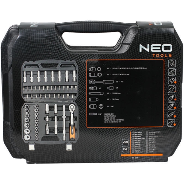 თავაკების ნაკრები Neo 08-663, Socket Wrench Set, Silver