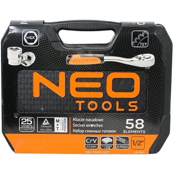 თავაკების ნაკრები Neo 08-663, Socket Wrench Set, Silver