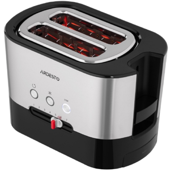 ტოსტერი Ardesto T-K210, 1000W, Toaster, Black/Silver