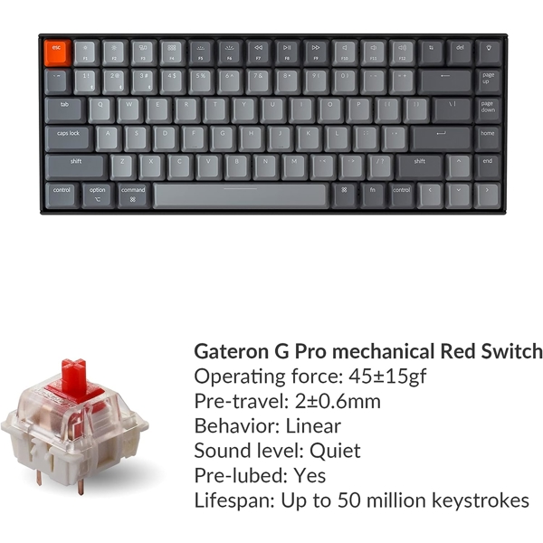 Keychron C2A1, HotSwap Gateron Red, Wireless, BT, USB, Gaming Keyboard, Black