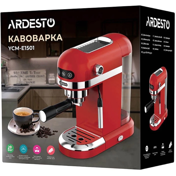 Ardesto YCM-E1501, 1350W, 1.4L, Coffee Machine, Red