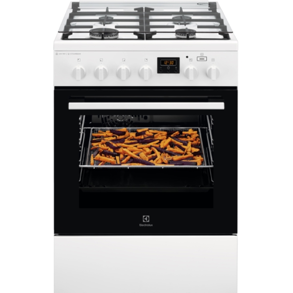 გაზქურა Electrolux LKK660200W, 4 Gas, Oven, White