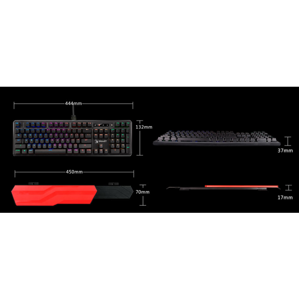 A4tech B975 Bloody LIGHT STRIKE, Wired, RGB, USB, Gaming Keyboard, Black