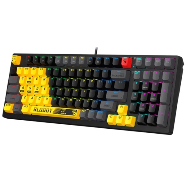 კლავიატურა A4tech S98 Bloody Sports, Wired, RGB, USB, Gaming Keyboard, Black/Yellow