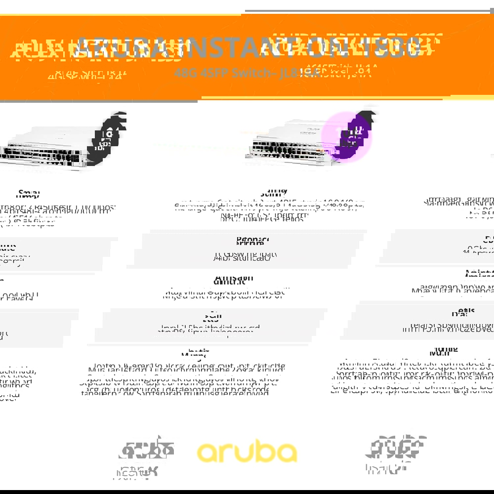 Aruba JL814A, 48-Port Gigabit, PoE + Switch, White