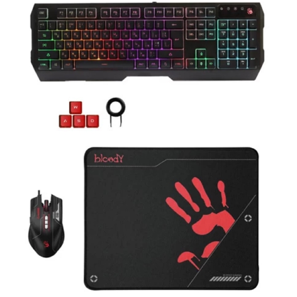 გეიმინგ კომპლექტი A4tech B1700 Bloody, Wired, USB, Gaming Keyboard + Set, Black