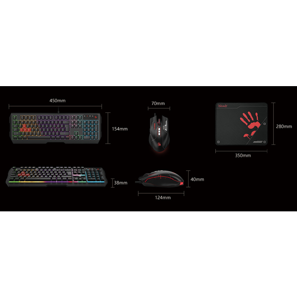 გეიმინგ კომპლექტი A4tech B1700 Bloody, Wired, USB, Gaming Keyboard + Set, Black