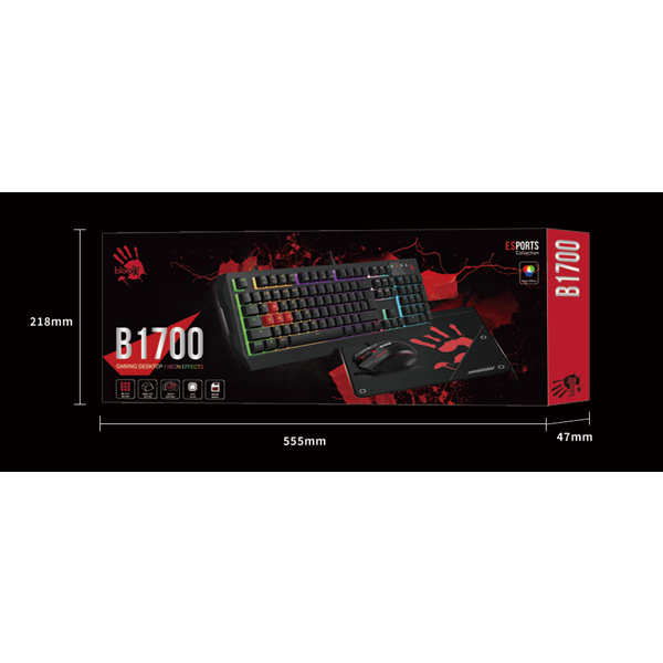 გეიმინგ კომპლექტი A4tech B1700 Bloody, Wired, USB, Gaming Keyboard + Set, Black