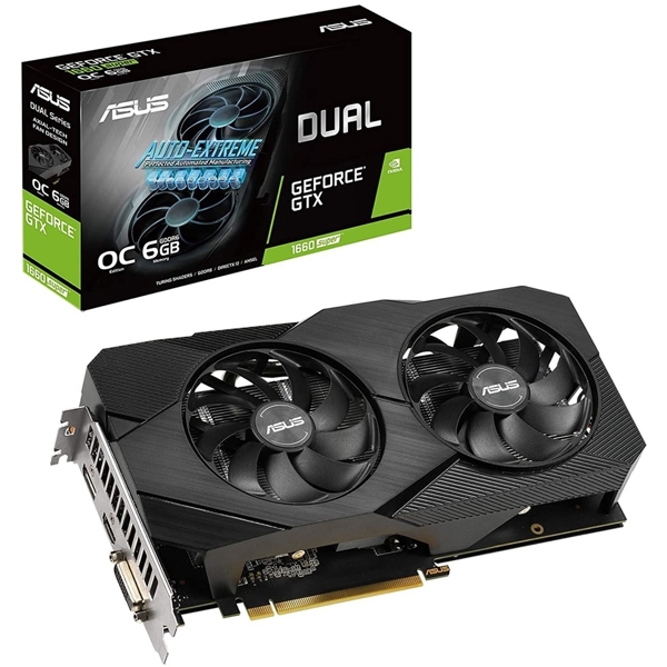 ვიდეო დაფა Asus DUAL-GTX1660S-6G-EVO, GeForce GTX1660, 6GB, 192bit, HDMI, DP, DVI-D, Black