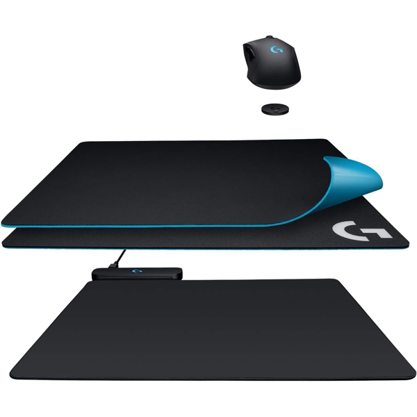 მაუსის პადი+უსადენო დამტენი Logitech 943-000110 POWERPLAY, Wireless Charging Mouse Pad, M, Black