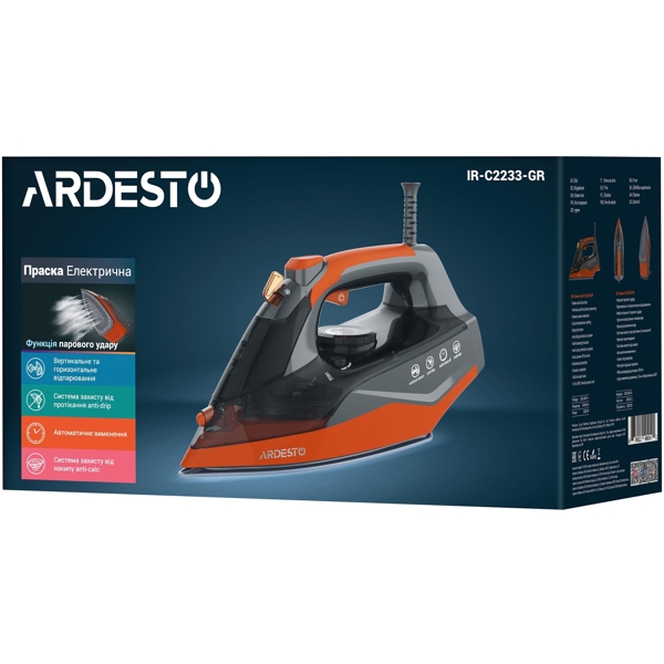 ორთქლის უთო Ardesto IR-C2233-GR, 2200W, 340ml, Steam Iron, Black/Orange