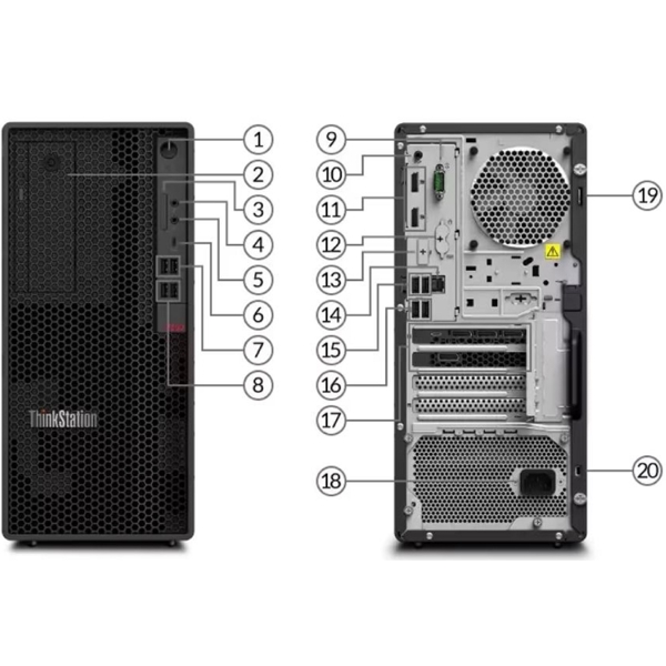 პერსონალური კომპიუტერი Lenovo 30E4S6XF00 ThinkStation P350,  i7-11700K, 32GB, 256GB SSD + 2TB HDD, RTX3060 12GB, Black