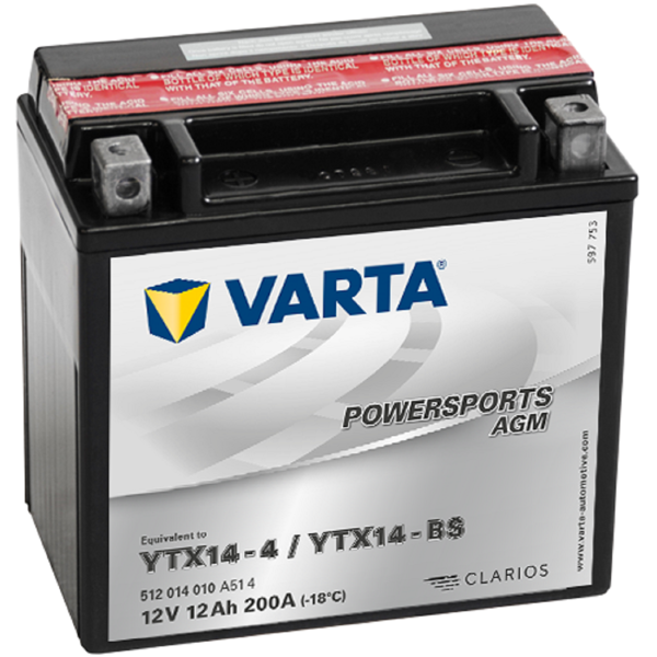 მოტოციკლის აკუმულატორი Varta 20300221 POW AGM TX14-BS, 12V, 12Ah, Motorcycle Battery