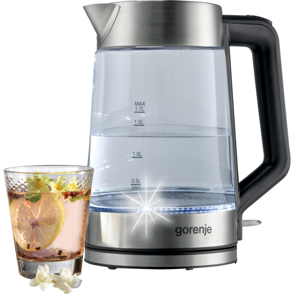 ელექტრო ჩაიდანი Gorenje K17GED, 2200W, 1.7L, Electric Kettle, Silver/Transparent