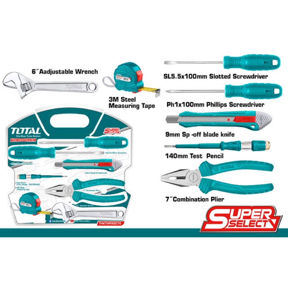 ხელსაწყტოების ნაკრები Total THKTHP90076, 7Pcs Professional Tool Set, Blue