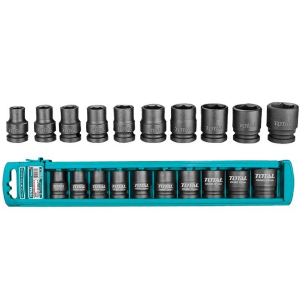 თავაკების ნაკრები Total THISTD12101, 10 Pcs Impact Socket Set, Black