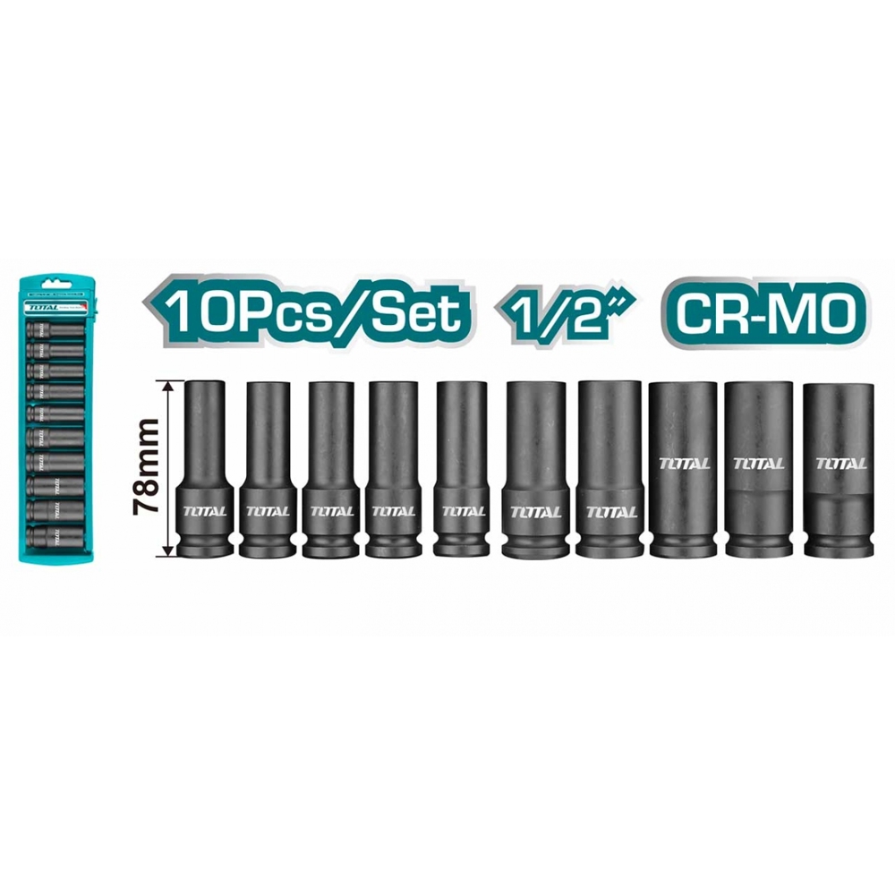 თავაკების ნაკრები Total THKISD12102L, 10 Pcs Impact Socket Set, Black