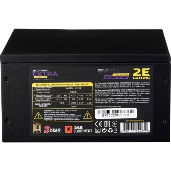 კვების ბლოკი 2E 2E-EP750GM-140, 750W, 80 Plus, Power Supply, Black