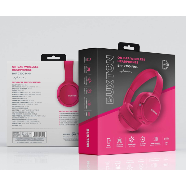 Buxton 35057104 BHP 7300, Headset, Wireless, Bluetooth, USB-C, Pink