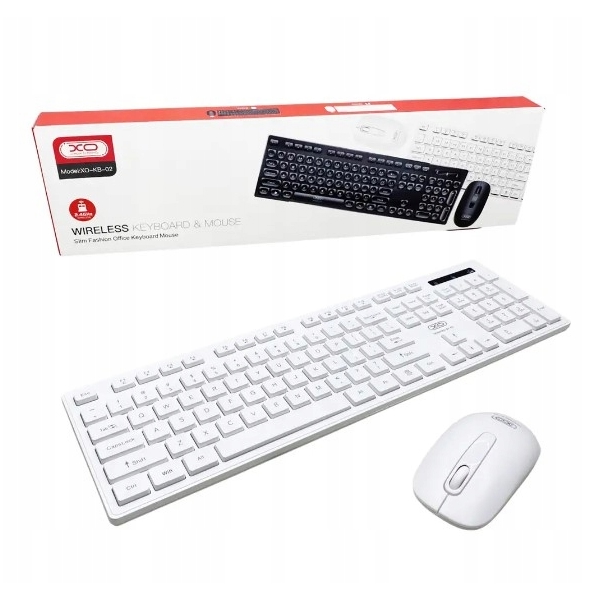 XO KB-02, Wireless, USB, Keyboard And Mouse, White