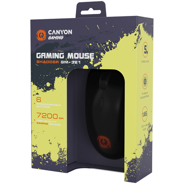 მაუსი Canyon SS3CNDSGM321 GM-321, Wired, USB, Gaming Mouse, Black