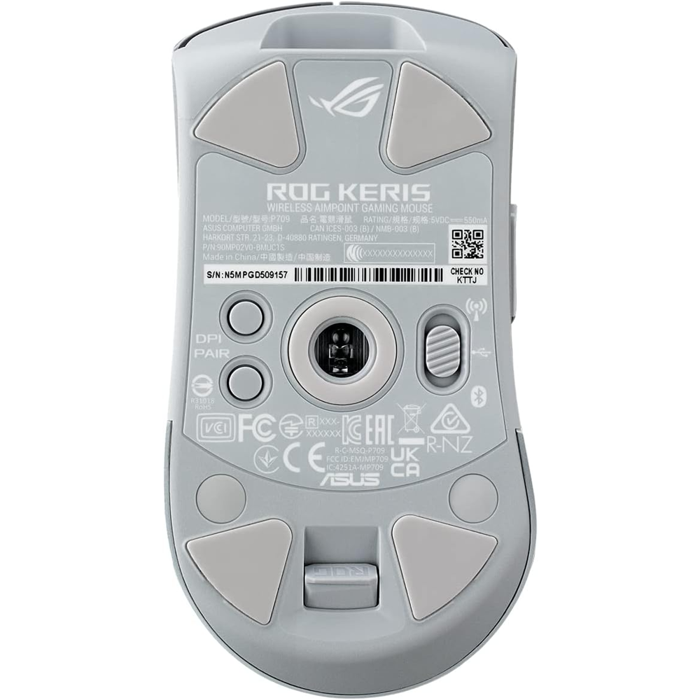 მაუსი Asus 90MP02V0-BMUA10 ROG Keris, Wireless, USB, Bluetooth, Gaming Mouse, White