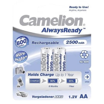 Camelion Always Ready, 2Pcs, Rechargeable Battery, Silver